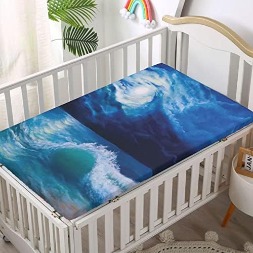 Океан тематски вграден креветче за креветчиња, Стандарден сад за креветчиња, ултра мек материјал - чаршафи за креветчиња за девојче или момче,