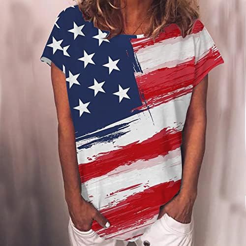 Амикадом дами блузи Ден на независност Блузи, блузични маички со кратки ракави, екипаж на вратот, салон за салони 8 ч