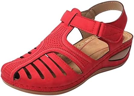 Womenените гроздобер сандали Европски американски плажа обични чевли плус големина анти-лизгачки шупнат затворен пети лизга на сандала