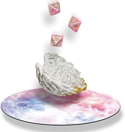 Сет на Кнана Ангел крилја - Пинк Викинг Руне коцки со starвездена табла за нишало на нишалото - лажни коцки за мраз акрилик мелени камења
