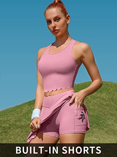 Тениски фустани со атрако 2 парчиња за жени атлетски тренинзи фустан со шорцеви и џебови