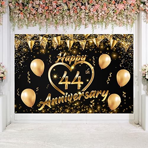 Среќна 74-годишнина Позадина Банер Декор Црно Злато - Сјајот Љубов Срце Среќен 74 Години Свадба Годишнината Тема Декорации За Жени Мажи Материјали,