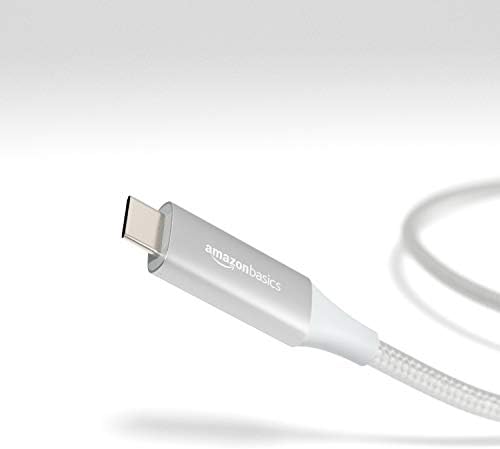 Амазонски основни алуминиумски плетенки 100W USB-C до USB-C 3.1 Gen 1 Кабел со испорака на електрична енергија-6-метри, сребро