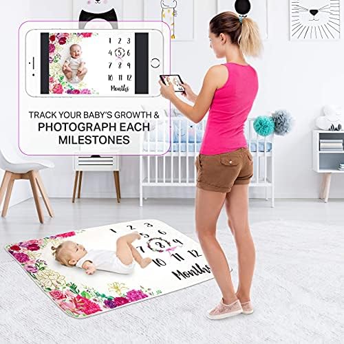 Бебе Месечна пресвртница Девојче - Дополнително меко, големо густо руно - ќебе за графикони за раст на бебиња - ќебе за бебиња за фотографии - Девојки за бебиња за беб