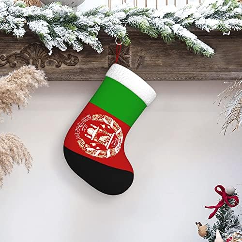 QG ZZX Божиќни чорапи со бела супер мека плишана манжетна авганистанско знаме Божиќни чорапи Божиќни украси порибување
