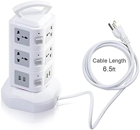 HJKOGH Tower Power Strip Surge Protector Vertical Multi Sockets Way Universal Plugning Socket 2 USB 300 см кабел за проширување
