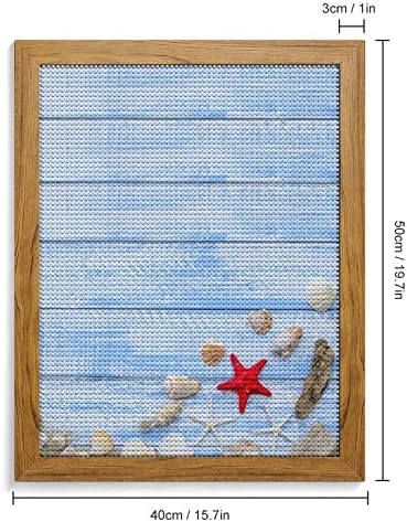 Сина дрвена со школки, starвездички и песок DIY 5D комплети за сликање со дијаманти со дрвена рамка целосна вежба занаети уметнички