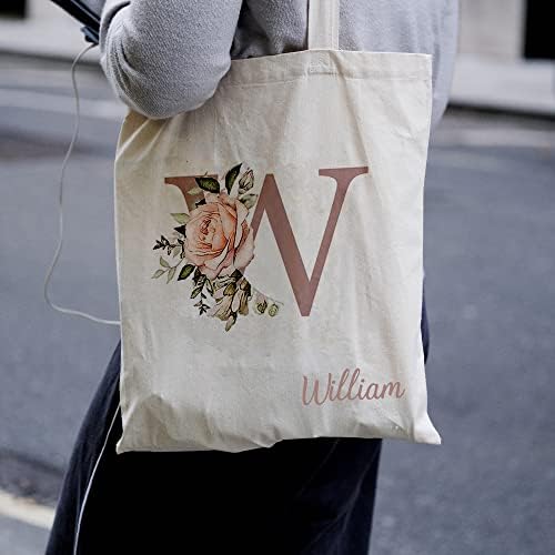 Хаубис сопствена буква Почетна платна торба со цвеќиња со печатење на намирници за намирници, персонализирана сегашна торба козметичка торба монограмирани