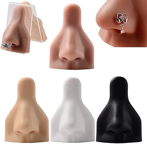 Велиестр 4 парчиња Мек Силиконски Модел На Нос, Флексибилна Мувла За Нос За Вежбање На Пирсинг, Гумен Нос за Накит, со 4 Акрилни Држачи