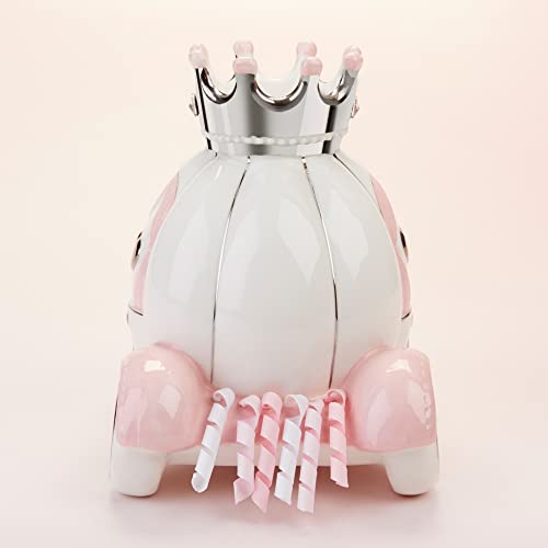 Бебе Аспен керамички порцелан принцеза превоз свинче банка, за бебешки туш или декор за девојчиња, розово/сребро/бело