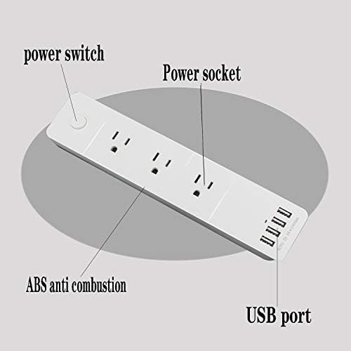 Заштитник на електрична лента за напојување има 3 продажни места со 4 USB порти со прекинувач за вклучување/исклучување и 5,9ft