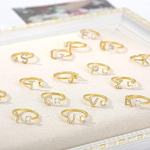 Почетни прстени за Flexia за жени A-Z 26 Letter Ring Ring, прилагодлив златен прстен за отворање, женски накит за грил-H-61732