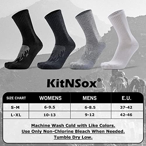 Kitnsox 1/4 пакет машки женски мерино волна пешачење за трчање чорапи екипаж топло густо перничето на отворено спортско спортско атлетско чорап
