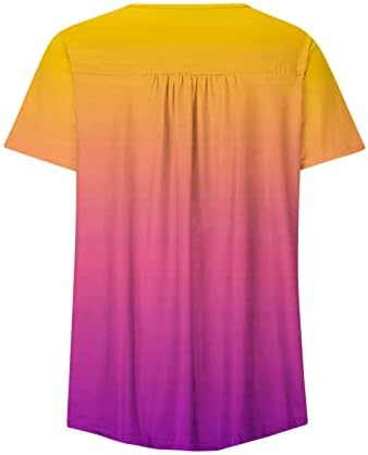 Qtthzzr летни блузи за жени обични градиенти печати блузи кратки ракави копчиња до блуза со кошули на Хенли