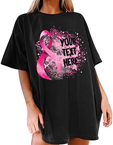 Блузи Кошули За Жени Графички, Превенција Од Рак На Дојка Печатете Обични Маици Со Преголеми Маици Со Кратки Ракави