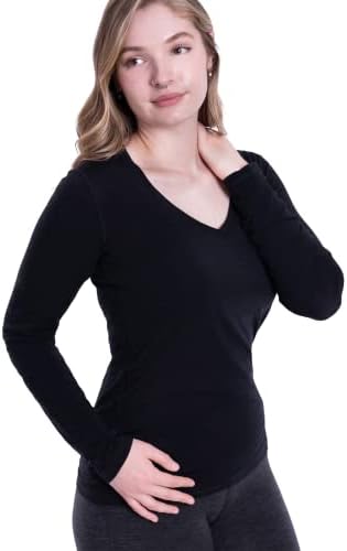 Волна облека женска мерино волна долга ракав V -врат - Ultralight - FILKING DISHELABLE ANTI -ODOR