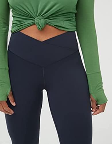 Panенски јога панталони со внатрешни џебови - хеланки со високи половини за жени Кросовер Атлетски тренингот што работи панталони