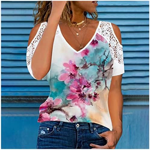 Nxxyeel ладно рамо врвови за жени, женски кратки ракави маица против вратот loveубов печатена лента за ракави со лежечки маички