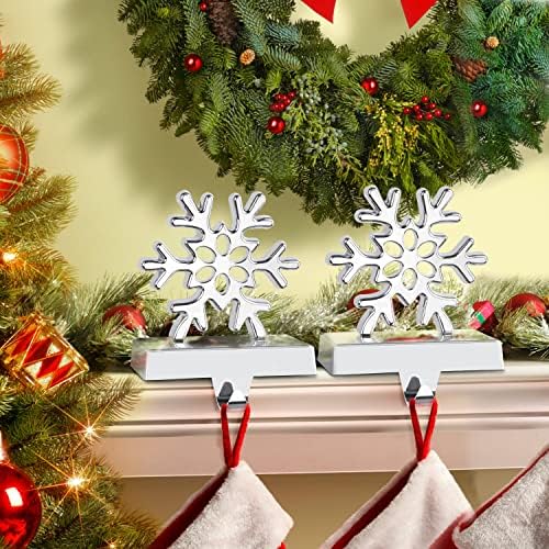 Hxezoc 2 Пакет 3d Снегулка Божиќни Чорапи Сребрени Метални Закачалки За Чорапи За Божиќни Украси Божиќни Празнични Материјали