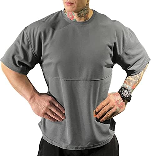 Машка маица потта Брзо сушење лабаво вклопување на УВ, исечен на екипажот за кратки ракави на вратот, голема спортска силуета
