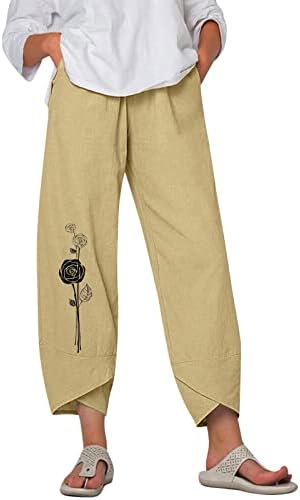 Miashui лабави џемпери жени жени цврсти обични панталони печатени панталони Еластични џебови на половината широки жени плус големина