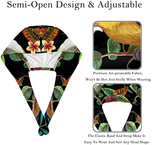 2 парчиња прилагодливи работни капачиња за жени со копчиња за тетоважа со тигар и други предмети нацртани со рака, буфни капи