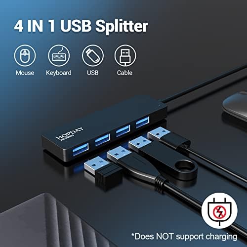 USB Центар, HOPDAY 4-PORT USB Центар, Пренослив USB 3.0 АЛУМИНИУМСКИ ПОДАТОЦИ USB Центар Со SuperSpeed 5Gbps, Компатибилен Со Macbook