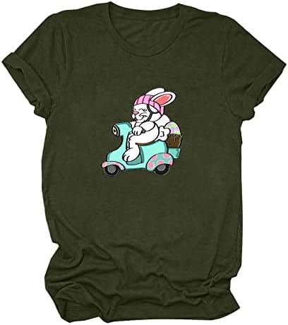 Женски блузи и кошули Кратки ракави со тркалезен врат Смешна велигденска кошула лабава обична трендовски маички врвови на маици