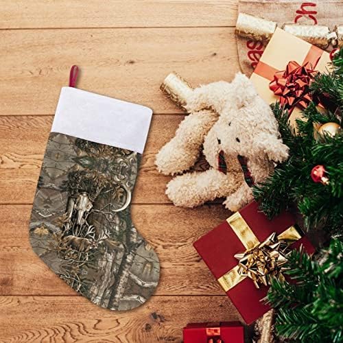 Лов на елени Камо Бул череп Божиќни порибни чорапи со кадифен камин што виси за декор за домашно дрво
