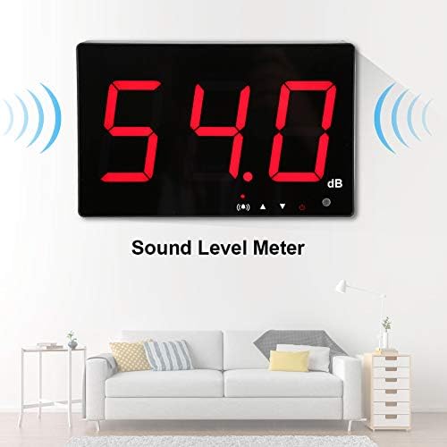 Мерач на ниво на звук, 9,6 инчен LCD дигитален разноврсен разноврсен звук мерач wallид што виси 30-130dB тестер за бучава со алармна функција,