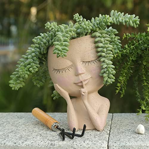 Hunthawk лице жардинери садови уникатни садови за лице за лице за внатрешни растенија на отворено смола, глава, со дренажа дупка, симпатична