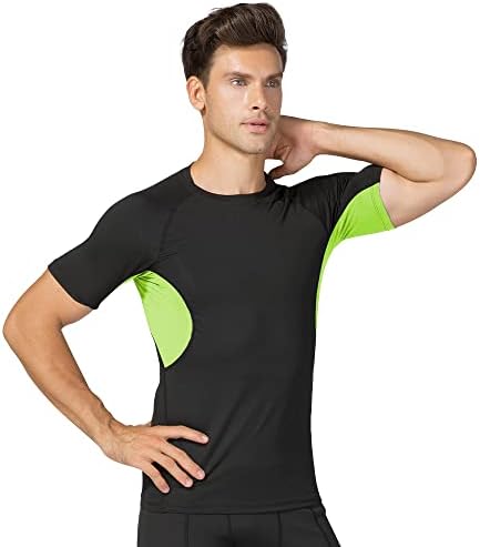 Машки кошули за компресија на AIRGFM Атлетски краток ракав Брз сув базен слој тренинг што работи со маица спортски активни вградени