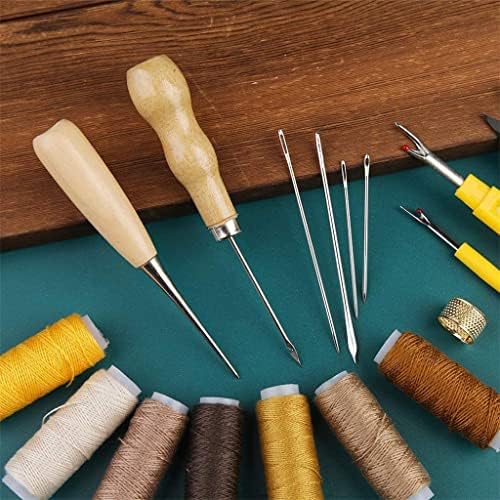 SDFGH кожни занаетчиски алатки за шиење поставени со игли за шиење на рака, атлејски восочен конец на цвеќиња за шиење на кожа DIY