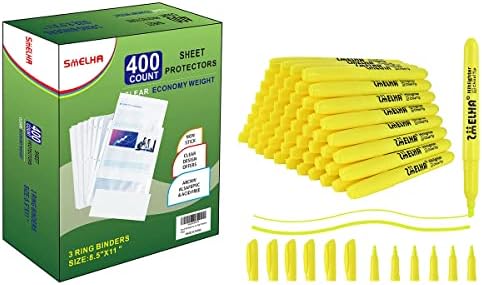 Заштита на листови, 400 страници и Смелха Определување 80 Пакет со флуоресцентни жолти нагласувачи