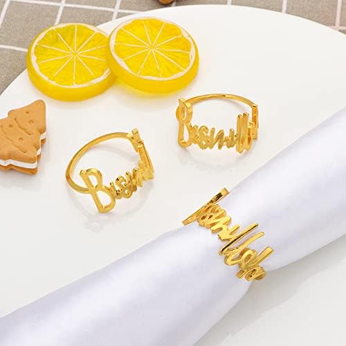 4 парчиња злато бизмилах буква метална салфетка прстен држач за азбуки на салфетки за верски церемонии, рамазан и молитви до