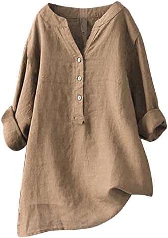Постелни кошули за жени V вратот Цврсто лабава лабава маичка со долги ракави копче надолу на горната блуза Обична плажа за капење за капење