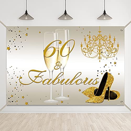 Белимас Злато И Бело Шеесет И Прекрасна Позадина Среќен 60 Ти Роденден Декорација На Забава 60 Роденден Шампањ Со Високи Потпетици Позадина Фото