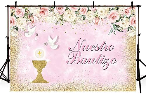 AIBIIN 7x5ft Mi Bautizo Позадина Nuestro Bautizo Крштевање Крштевање Девојка Прва Света Причест Злато Благослови Партија Украси Розова