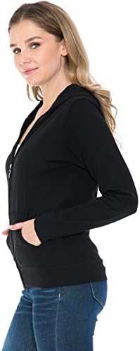 Ах Јоах женска качулка јакна - Целосна патент со тенок фит -качулка со аспект на лесен истегнување на активен јога тренинг џемпер