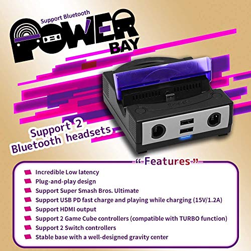 Brook Power Bay - Преносен и брзо полнење на пристаништето за полнење, докинг станица за NS Switch, компатибилен со контролорите на Switch и GC, поддршка на HDMI Out Put и Bluetooth слушалки