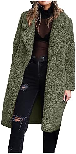Foviguo женски волна палто плус големина зимски топло композитни плишани лапчиња кардиган со долги ракави џемпери со средна должина