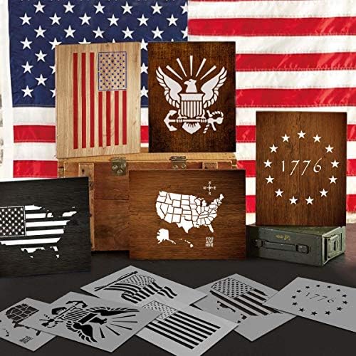 Американски Знаме Ѕвезда Матрица Шаблони-6 Пакет 50 Ѕвезди 1776 13 Ѕвезди Знаме Матрици За Сликање На Дрво И Ѕидови, Еднократно Пластични Матрици