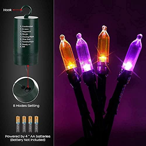 Lyhope Party & Purple Halloween Lights 33ft 100 LED & 12 пакет 7.2ft батерија управувана 20 LED портокалови светла за Ноќта на вештерките