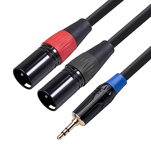 Конектори 3,5 mm до двојниот XLR стерео аудио кабел 1/8 инчен TRS Aux MALE до 2 XLR машки адаптер за адаптер за миксер за засилувач на електрична