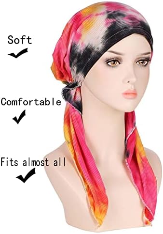 Lucky Staryuan 3pack Women'sенски хемо-глава на глава мека пред-врзана рак на рак на шалови за капаци Капчиња Турбан