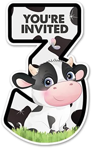 20 покани за забава на 3-ти крава на крави со двојно еднострани фарми во форма на крава во форма на пополнување покани за 3 години