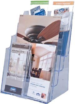 Држач за брошура со акрилна брошура - 4 држач за памфлет од 4 нивоа со отстранливи делители - држачи за картички за десктоп или wallидови