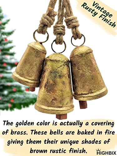 Хајбикс сет од 3 Џиновска Хармонија Кравји Ѕвона Огромни Гроздобер Рачно Изработени Рустикални Среќни Божиќни Висечки Конусни Ѕвона
