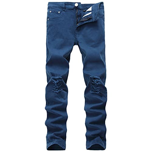 Мајкифу-ГJ машки искинати тенок тенок фармерки на нозе дупки хип-хоп тексас пантолони панталони слаби уништени панталони со џин