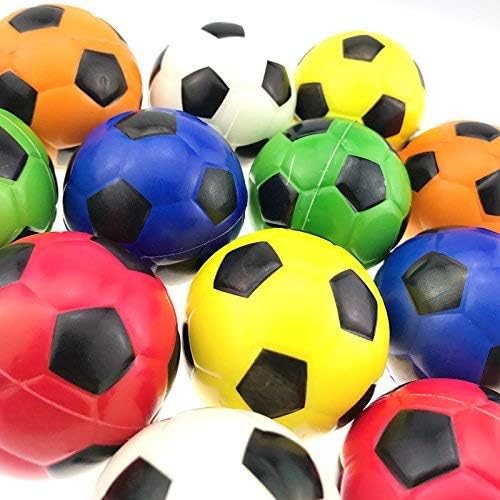 MyMagic 24 парчиња шарени фудбалски фудбалски стрес топка, 2,5 инчи мека пена стискаат спортска топка за забава, ослободување на стрес -анксиозно
